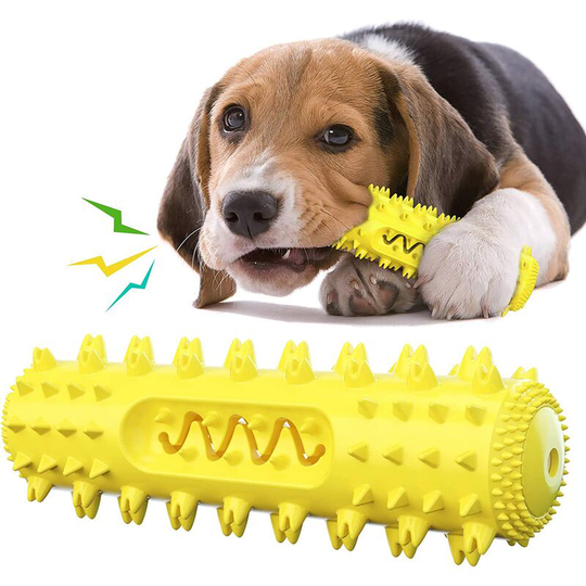 Soekavia - Dog Teeth Cleaning Stick,Squeaky Dog Molar Stick Toothbrush with Non-Toxic Durable Natural Rubber Dog Chew Cleaning Stick Toy (Yellow)