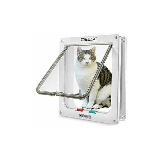 Abs Cat Door Dog Door Hole Free Entry and Exit Pet Door Cat and Kennel Pet Supplies XL27.7*25*5.5cm White