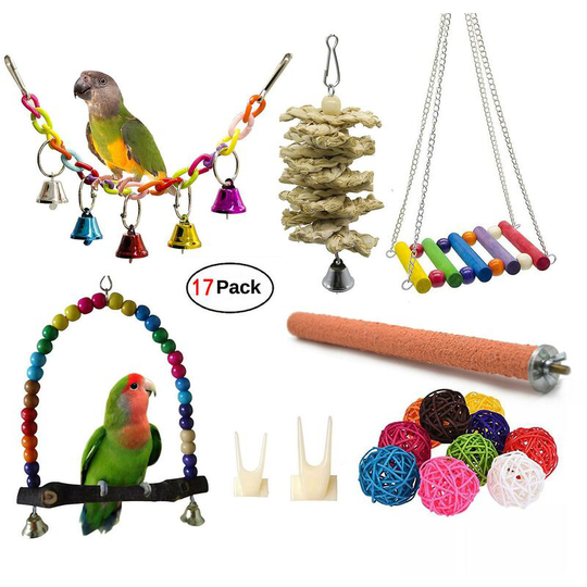 17 Packs Bird Parrot Swing Chewing Toys - Hanging Bell Birds Cage Toys thsinde