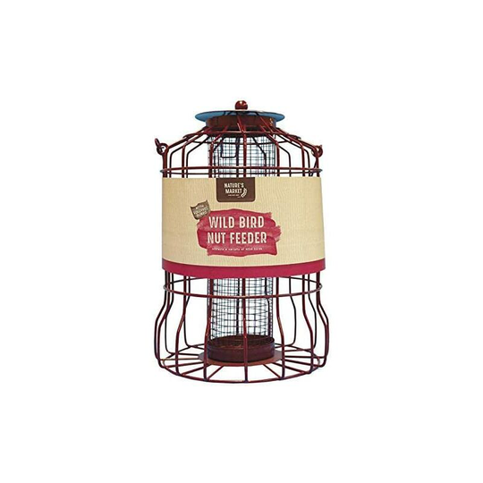 Red Deluxe squirrel guard Nut Bird Feeder with Cage