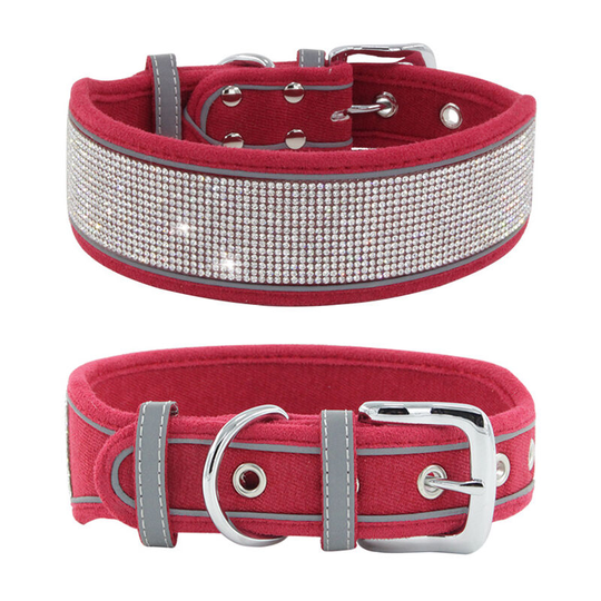 Rhinestone Dog Collar - Made From Soft Velvet Colored Material -