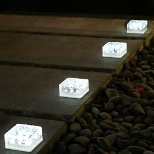 4 Pack Solar Brick Lights - Solar Ice Cube Lights Landscape Path Lights Outdoor Garden Patio Path-Cold white
