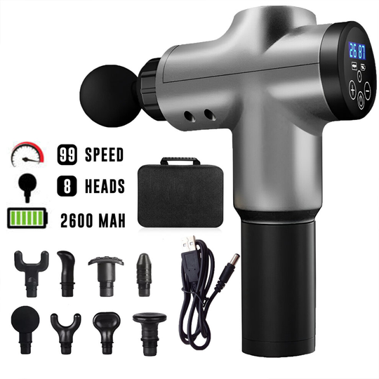 (Grey 99 Speed with Touch LCD) 8 head LCD Massage Gun Percussion Massager Muscle