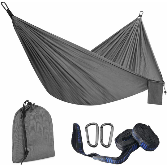 Sun Flowergb - Dark gray outdoor hammock with fastening strap, carabiner and storage bag, Parachute fabric, Portable hammock, Hammock bed, camping