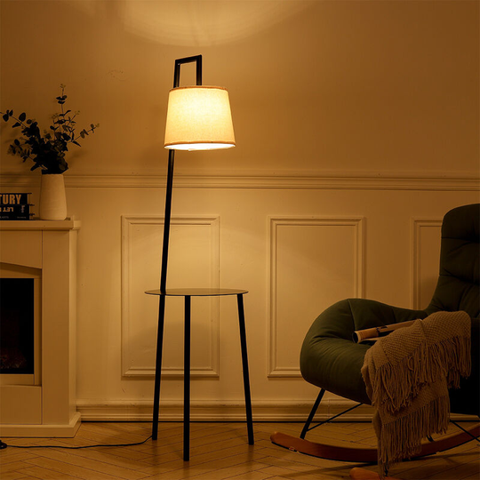 Livingandhome - Metal Tray Table Floor Lamp with Linen Lampshade