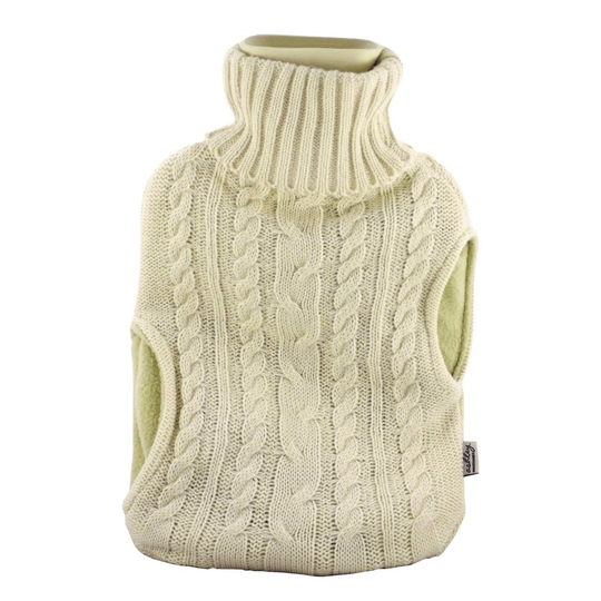 2L Hot Water Bottle With Knitted Cover & Pockets - Cream