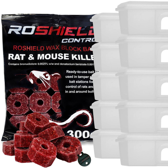 (Clear) Roshield 10 Mouse Boxes & 30 Wax Blocks (2 Packs of 300g)
