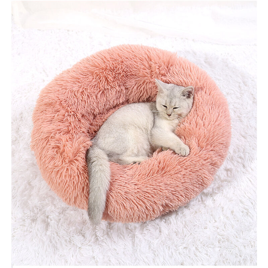 Dog Baskets, Cat Bed Comfortable Round Plush Soft Washable Basket-Leather Powder