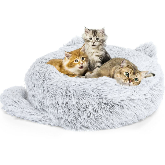Pecute Dog Plush Donut Beds, Large Cat Bed Dog Soft , Washable Easy to Clean(XL-23.6" x 7.1", Light Grey)