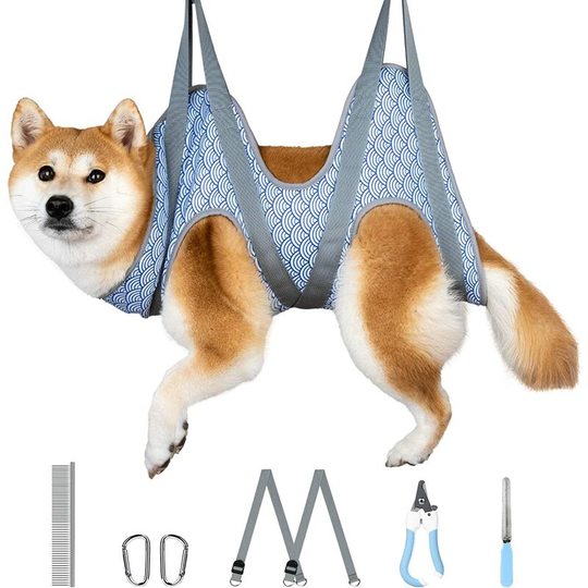 Pet Dog Grooming Hammock Harness for Cats & Dogs, Dog Sling for Grooming, Dog Hammock Restraint Bag with Nail Clippers/Trimmer, Nail File, Pet