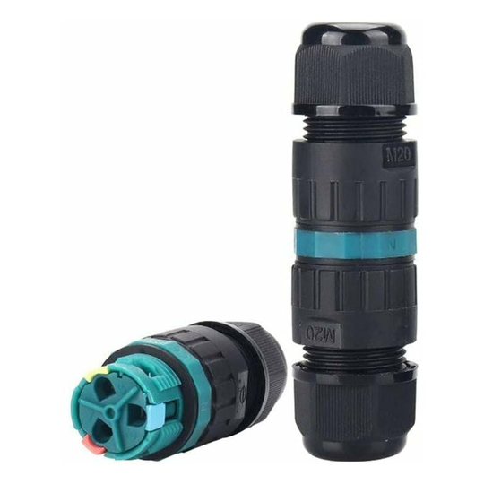 Set of 2 screwless IP68 waterproof connectors with quick installation