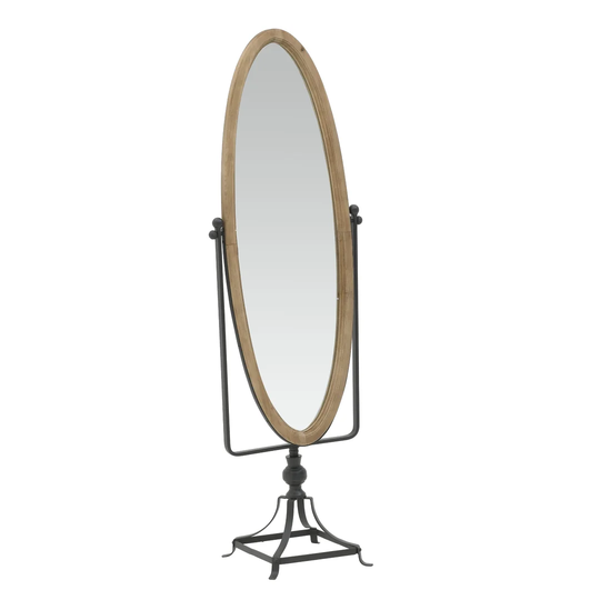 Abanda Oval Wood Framed Freestanding Accent Mirror in Natural