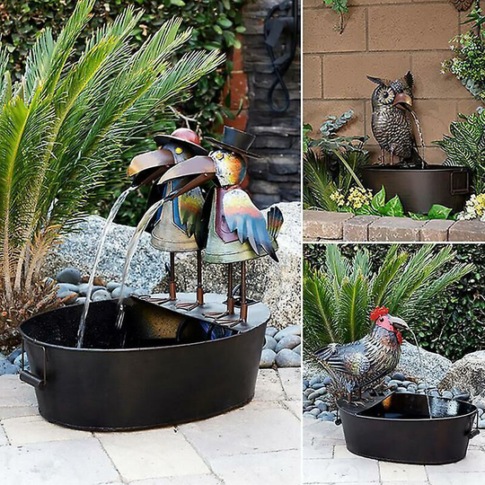 Thsinde - animal Waterfall Fountain Statue Outdoor Garden Decoration Small Resin Fountain, Owl Style, 7.5*10*15cm