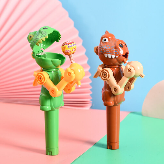 2Pcs Auspicious-strange Dinosaur Lollipop Robot Creative Tricky Candy Eating Robot April Fool's Day Gift Food Toy