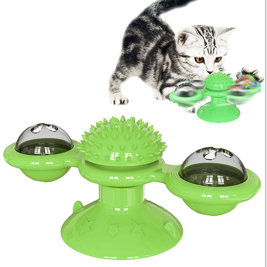 Interactive Cat Toy, Spinning Windmill Cat Toy, Hat Brush Record Player Chew Toy - Green