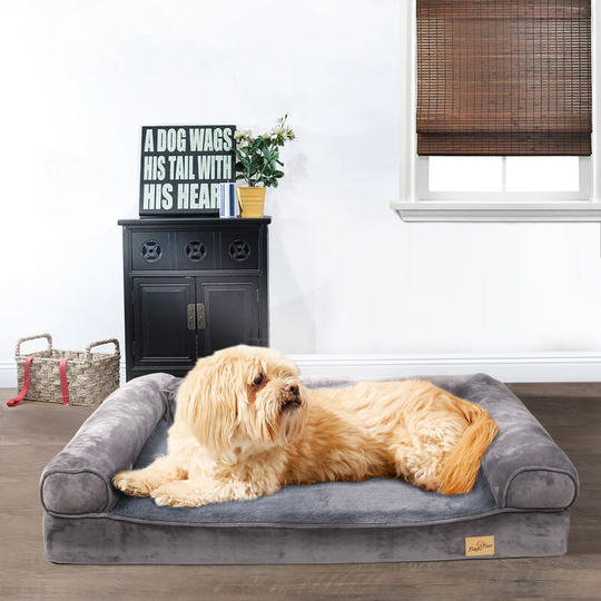 Orthopedic Dog Sofa Bed Couch Chaise Lounger Mat Spine Supportive Bolsters with Removable Washable Cover& Nonskid Bottom, Grey, 145x120x26cm