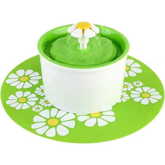 Denuotop - Automatic electric flower fountain for cat and dog 1.6 l green food dispenser with filters