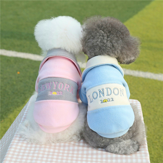 2 pcs cat dog clothes pet clothes autumn and winter fleece splicing sweater sky blue pink dog clothes 26 * 37 * 25cm