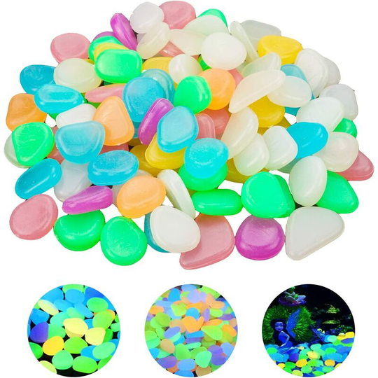 Osqi - 100 Pcs Glowing Pebbles Stones,Colorful Luminous Cobblestones, Aquarium Glow Stones,Fish Tank Gravel Decorations,Decorative Glow Stones for