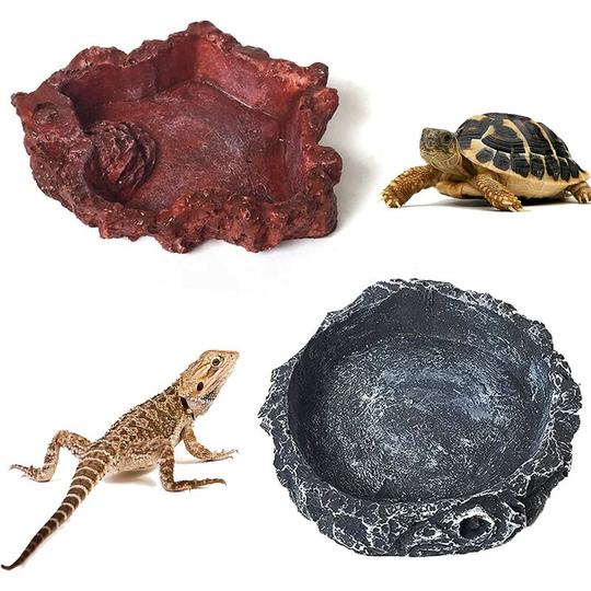 Heguyey - Reptile Food Bowl, 2pcs reptile food bowl, reptile bowl, reptile resin bowl, water stone bowl for lizard, turtle, gecko, spider, scorpion