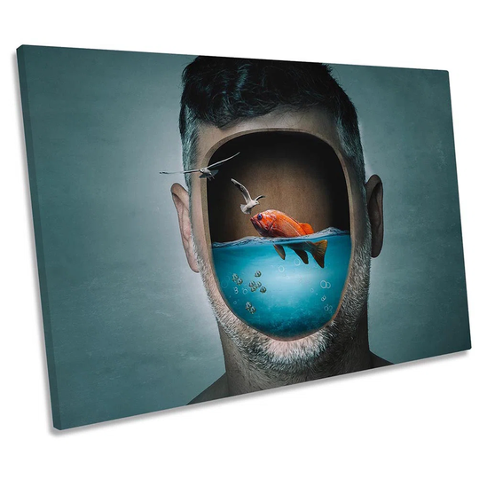 Fish Tank Face Funny Bathroom Picture CANVAS WALL ART Print Turquoise