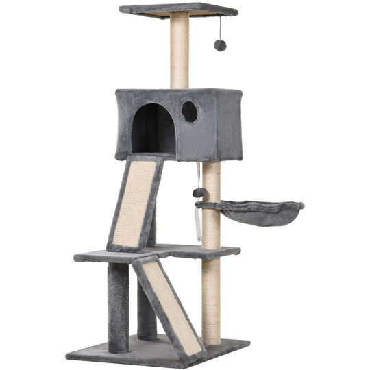 Cat Activity Tree with Condo Sisal-Covered Scratching Posts for Climbing - Grey - Pawhut