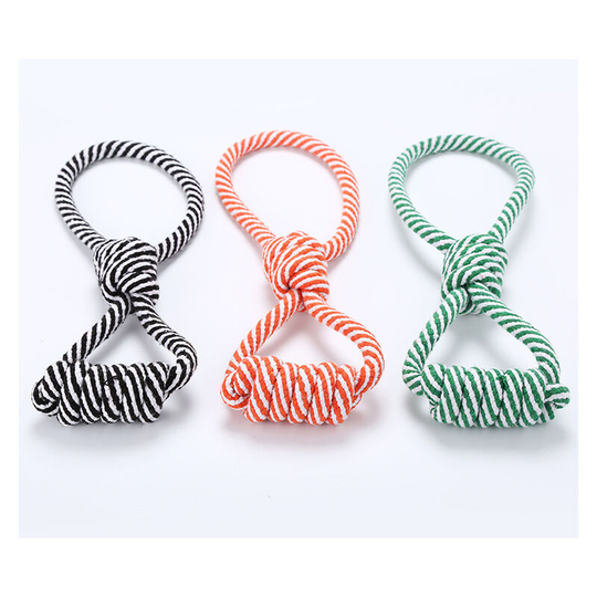 Three dog toys striped figure eight cotton rope knot Grinding teeth cleaning interactive play pet supplies about 37cm