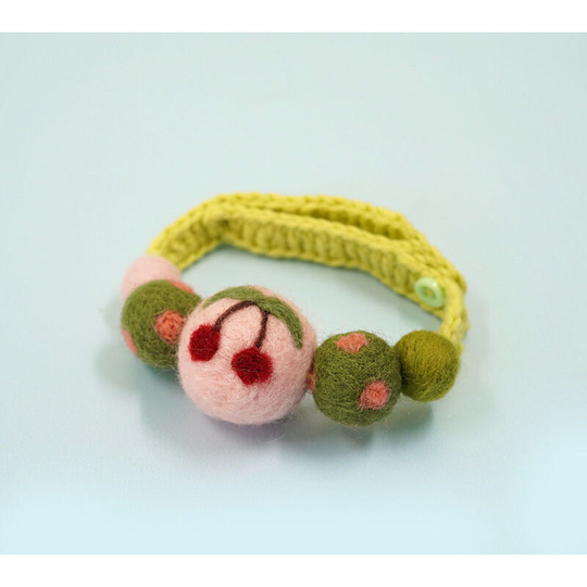 Cat Knitted Cllar, Knitted Scarf, Wool Knitted Cat Collar, Cat Collar, Cherry, Button Style - Muff