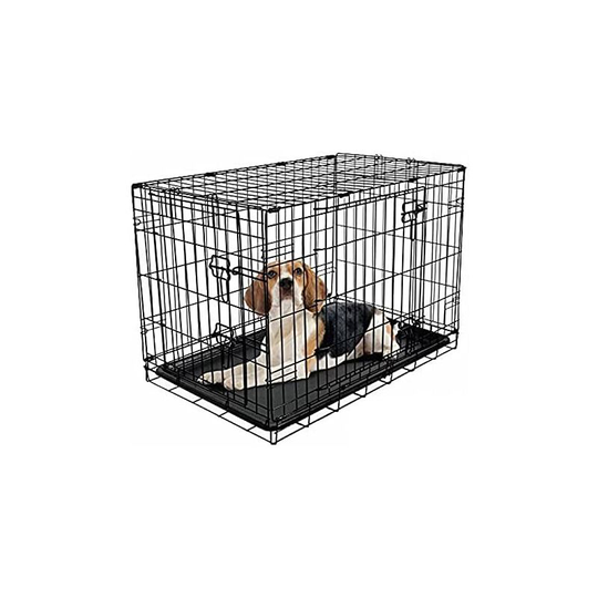 Dog Puppy Cage Folding 2 Door Crate with Plastic Tray Medium 30-inch Black (Medium)