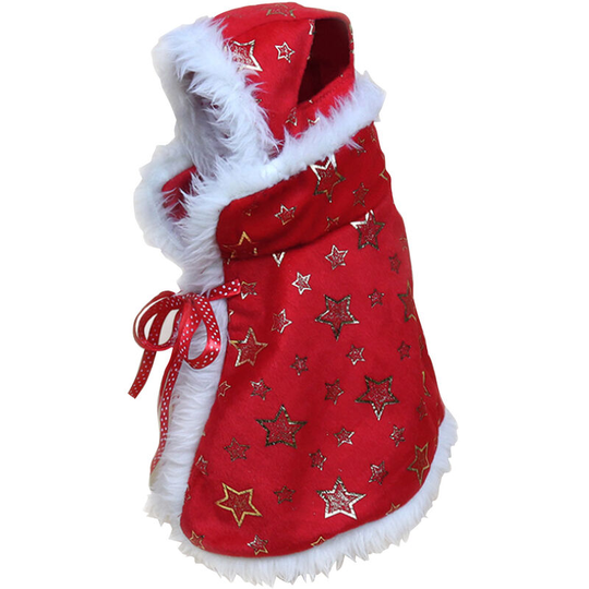 Christmas Costume Pet Cloak with Hat and Stars Printing Soft and Thick Red Warm Apparel for Pets Funny Pet Dressing Up For Christmas Festival