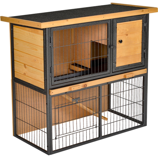 Pawhut - Wood-metal Rabbit Hutch Elevated Pet House Outdoor 89.5 x 45 x 81cm - Light Yellow, Black