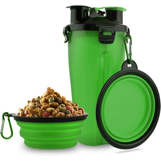 Dog Water Bottle with 2 Folding Portable Bowls 2 in 1 Water Bottle and Food for Dogs Cat Pets, Travel Bottle for Walking, Exercise, Hiking, Camping