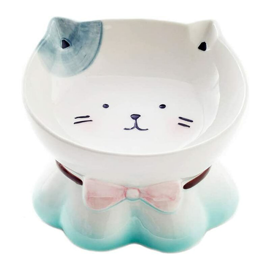 Bearsu - Ceramic Tilted Raised Pet Bowls for Cats and Dogs Elevated Cat Food Bowls Water Bowl Dish Stress Free, Backflow Prevention, Made to