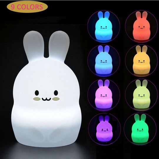 Denuotop - Bedside Lamp Kids Night Light Baby Silicone Rabbit Lamp 9 Colors Bedside Lamp Kids Room Rechargeable Remote Control led Night Light