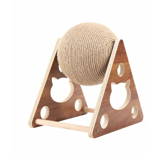 Bearsu - Wooden Cat Scratching Board, Cat Scratching Ball Cat Grinding Claws, Hand Wrapped Sisal Rope Cat Climbing Frame, Cat Scratching Toy (Small)