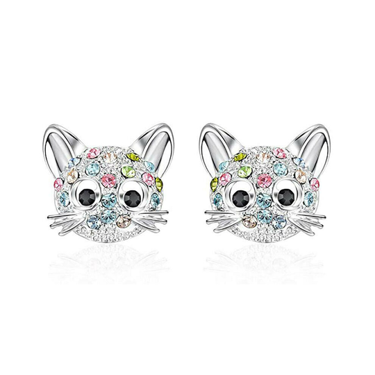 Cute Cats girls earrings studs shiny multi silver jewellery medium size E1543