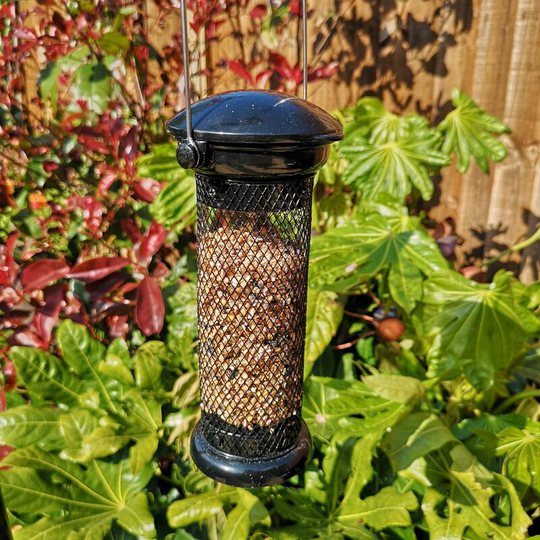 Heavy Duty Flick and Click Garden Wild Bird Hanging Black Metal Sunflower Hearts Feeder - Tom Chambers