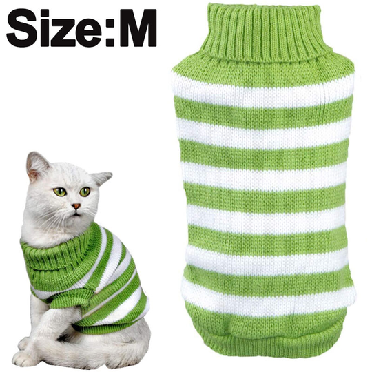 Warm Striped Cat Dog Sweater Soft Fall Pullover Winter Pet Clothes Braid Plait Turtleneck Knitwear for Kitten Cat Dog Puppy, m, green