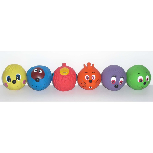6 x Latex Faceballs Dog Puppy Toy Tennis Balls Sized Soft Squeaky Face Balls