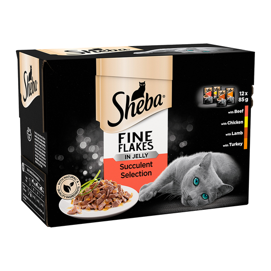 Sheba Pouches Fine Flakes 48 x 85g - Succulent Collection in Jelly