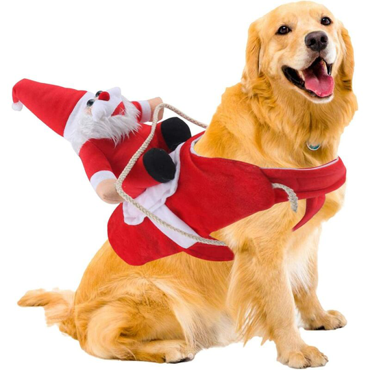 Christmas Dog Costume Funny Dog Christmas Santa Claus Costume Riding on Dog Pet Cat Christmas Holiday Outfit Pet Christmas Clothes Dressing up for
