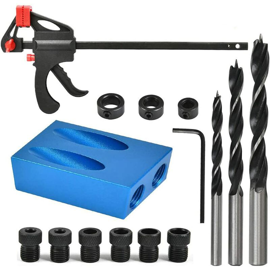 Dksfjkl - Drilling template for 15 ° inclined holes with one hand clamp, screw, drill bit, nut, hex wrench 6/8/10 cm, spacing quick clamp capacity 10
