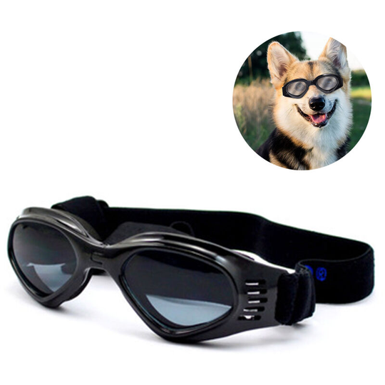 Dog Sunglasses, Adjustable Strap for uv Sunglasses, Waterproof Protection for Small and Medium Dogs, bright black frame gray film