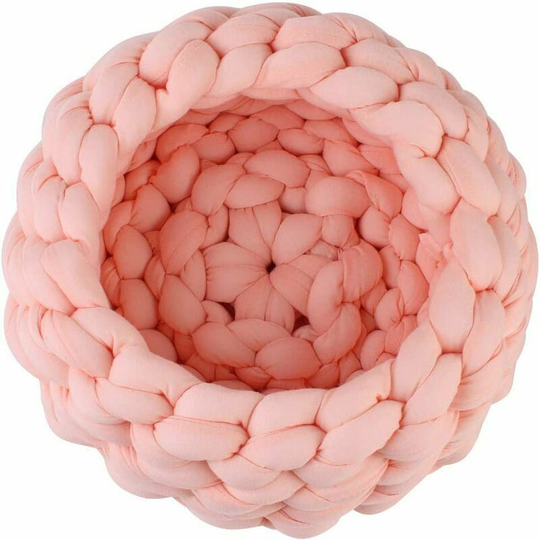 Handmade pet basket, dogs, cats, thick woven cotton rope, soft sleeping pillow, puppy, kitten, knitted wool (35cm, pink color)