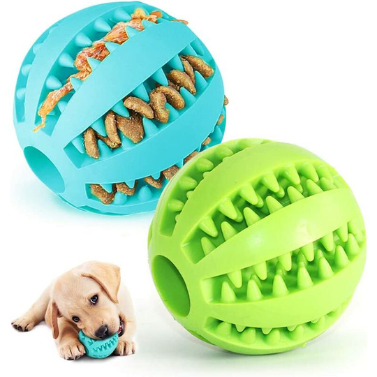FVO - 2 Dog Toy Balls,Dog Rubber Chew Ball Clean Teeth Non-Toxic Bite Resistant Toy,Interactive iq Puzzle Training Toy Ball for Small Medium Dog