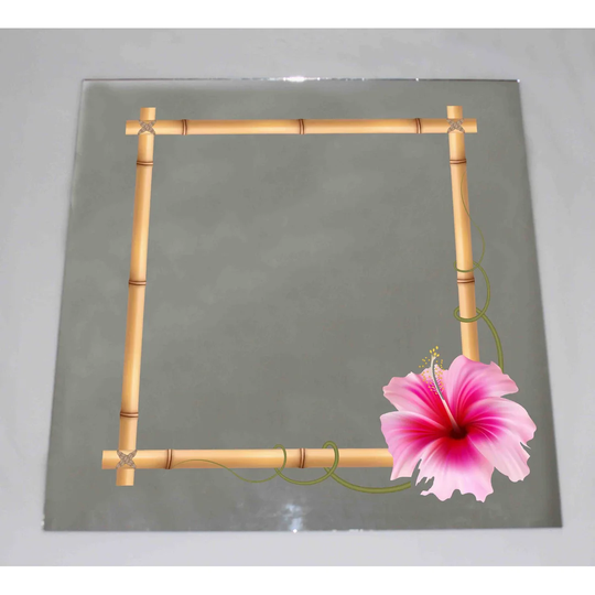 Bamboo Frame with Hibiscus Flower Accent Mirror