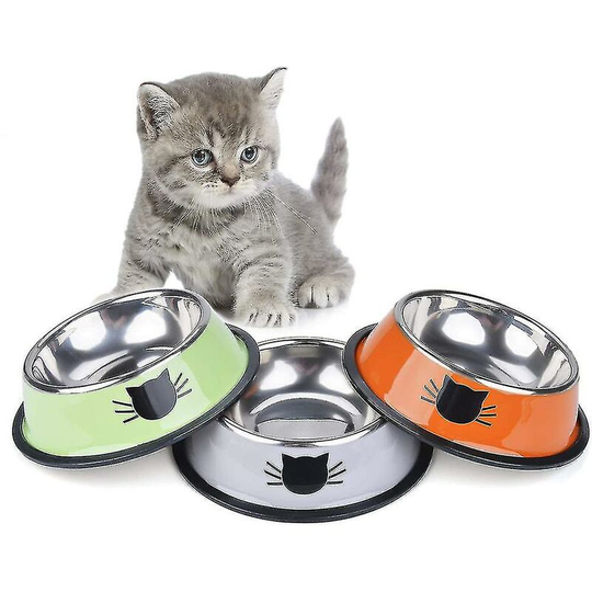 Cat Bowl Pet Bowl Stainless Steel Cat Food Water Bowl With Rubber Base,11