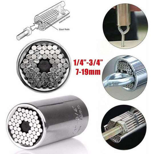 Benobby Kids - 2pcs Universal Socket, 7-19mm Socket Wrench Set Multi-Function Hand Tools Universal Automotive Industry Repair Tools