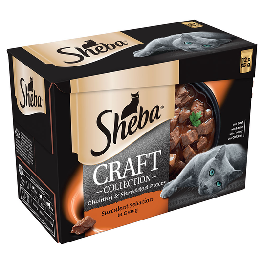 Sheba Shredded Pieces Craft Collection 12 x 85g - Succulent Selection in Gravy