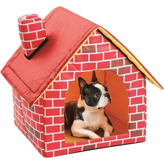 2 in 1 red brick dog house and dog bed, warm soft pet nest foldable non-slip cat puppy, removable and washable dog bed